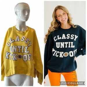 Judith March Classy Until Kickoff Yellow & White Football Pullover Size